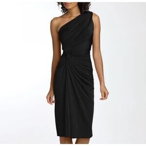 Tadashi Collection One Shoulder Draped Ruched Black Dress Knee Length Women's M